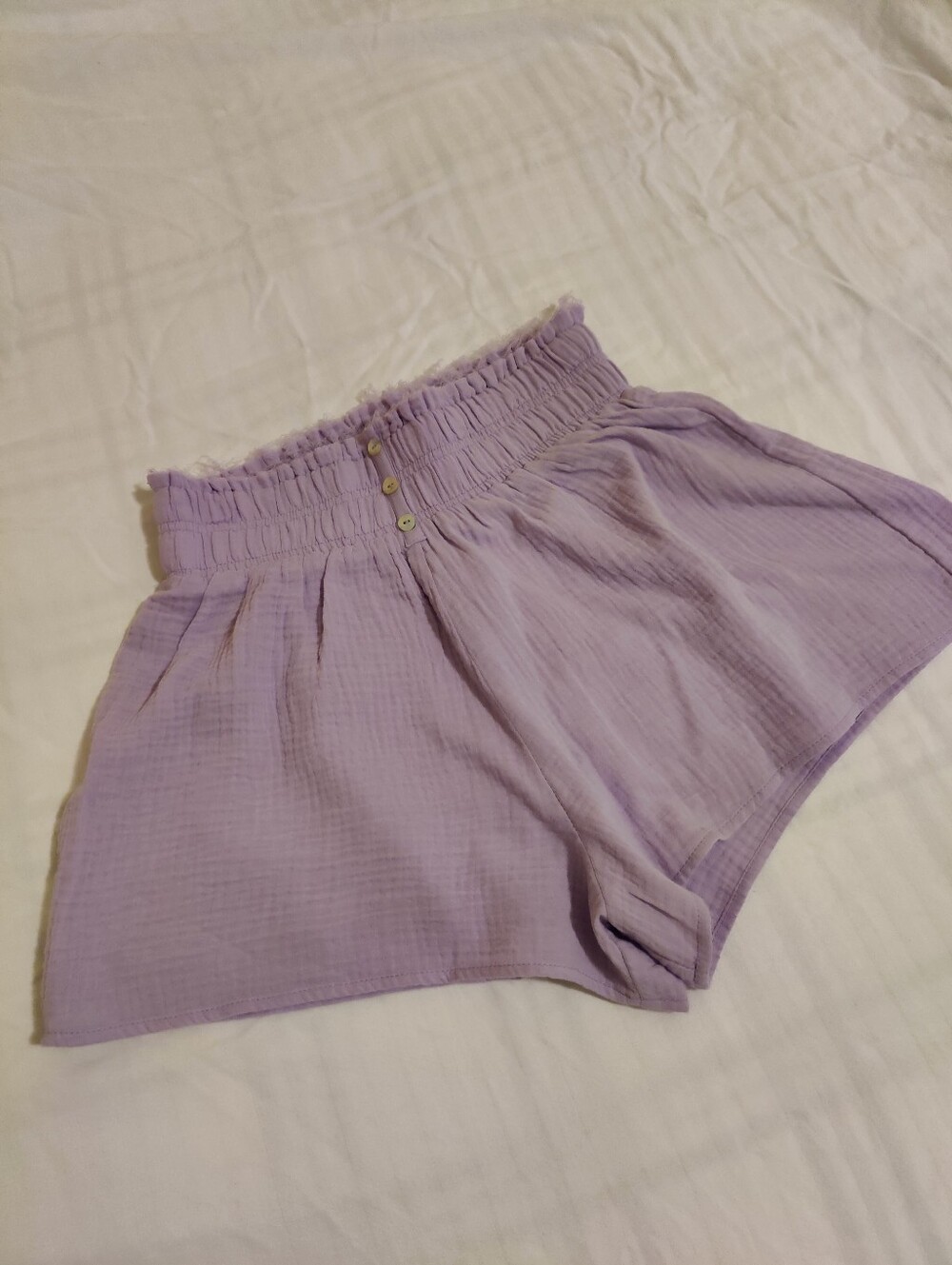 Francesca's Lavender Smocked Elastic Waist Cotton Gauze Shorts, XS